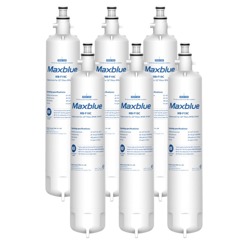 Maxblue Replacement for GE RPWFE  RPWF (with CHIP) Refrigerator Water Filter  Compatible with WSG-4  WF277  GFE28GMKES  PFE28KBLTS  GFD28GSLSS  PWE23KSKSS  GYE22HMKES  DFE28JSKSS  6 Filters - Image 1